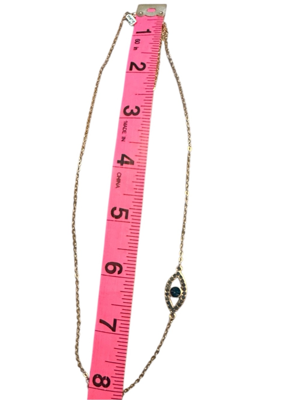 Zoetik Gold Tone Dark Blue Crystal Evil Eye Station Necklace NWOT Adjustable - Picture 4 of 4
